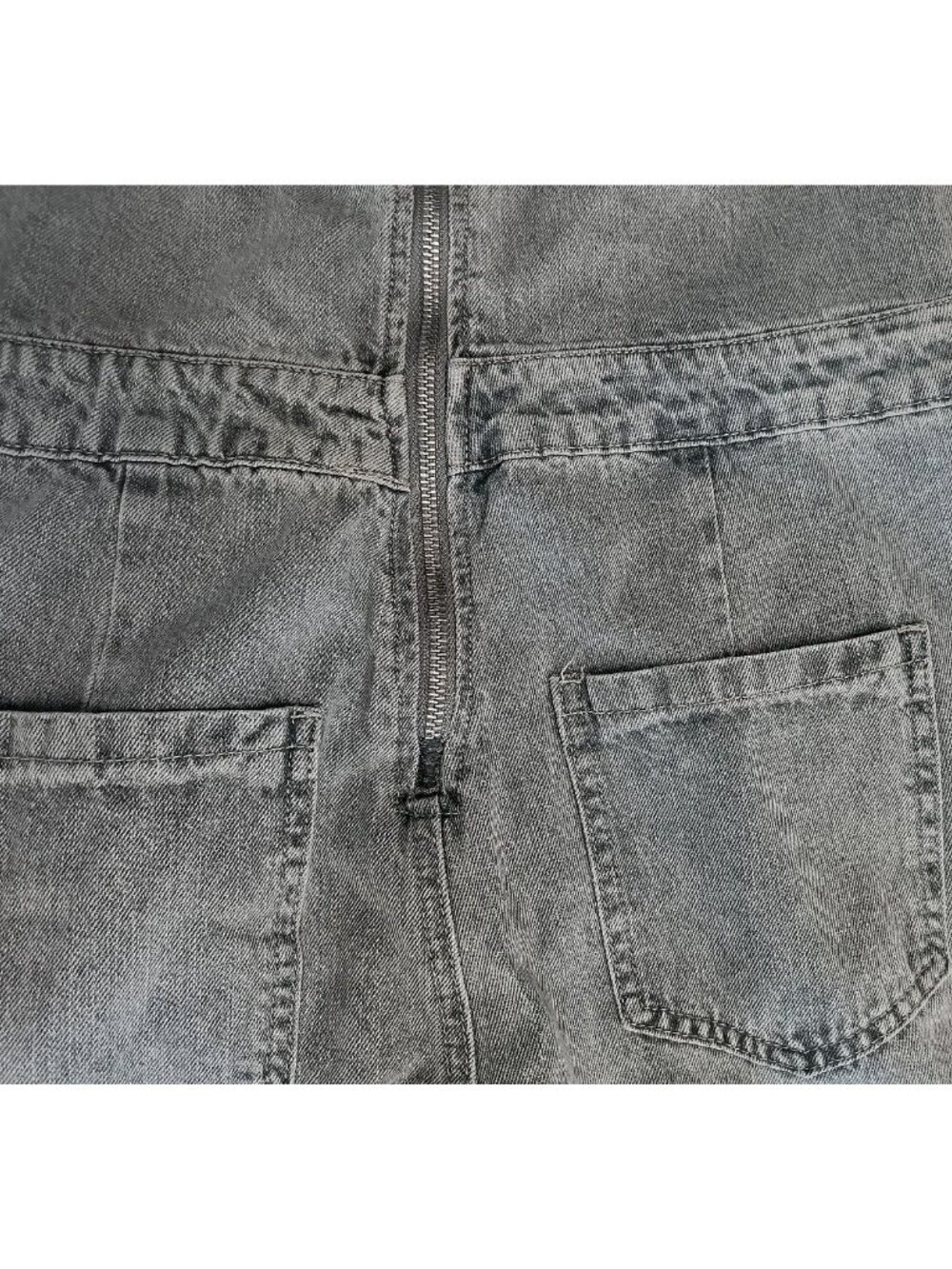 Fashion Nova Distressed Grey Denim Jumpsuit with Stud Details - Picture 11 of 16